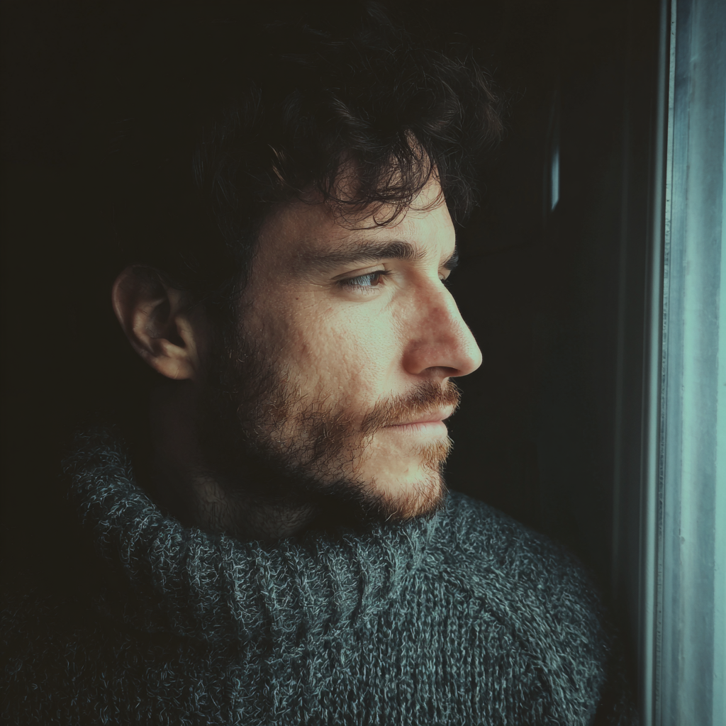 Mężczyzna stojący przy oknie