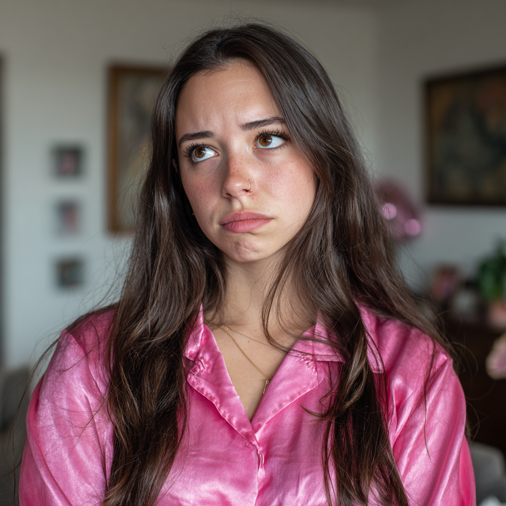 Zmartwiona kobieta w różowej bluzce