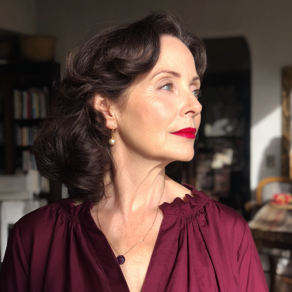 Starsza kobieta stojąca w salonie