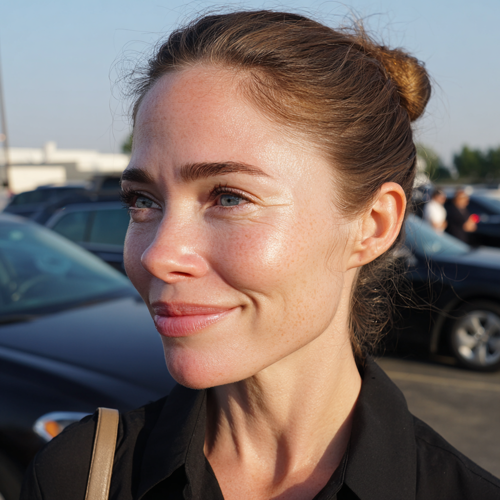 Une femme souriante debout dans un parking | Source : Midjourney