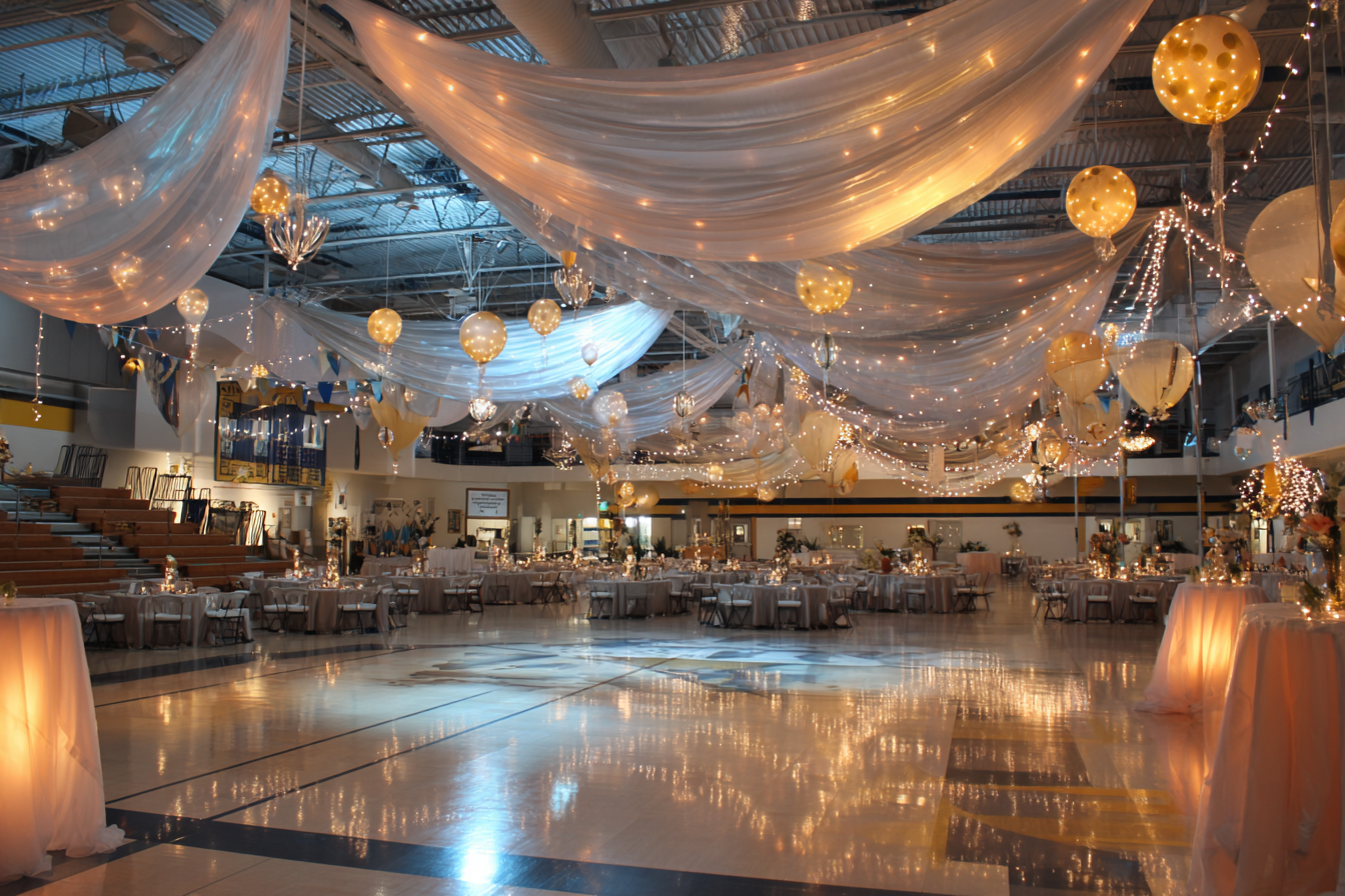 A high school gym decorated for prom | Source: Midjourney