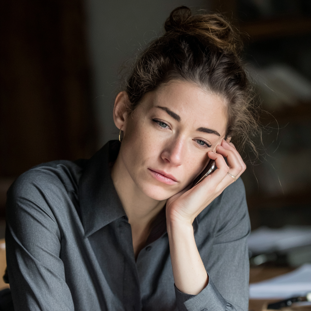 Une femme fatiguée au téléphone | Source : Midjourney