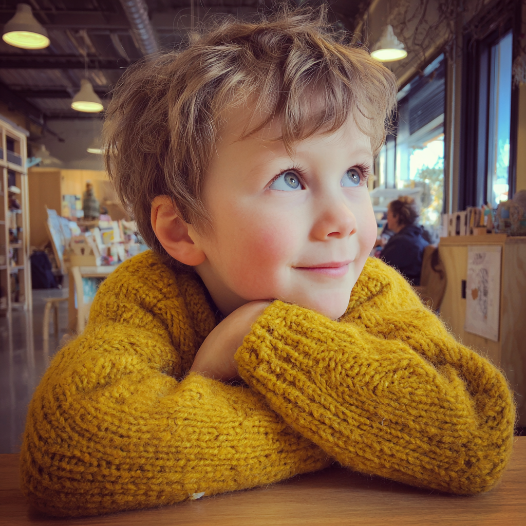 Un petit garçon assis à une table | Source : Midjourney