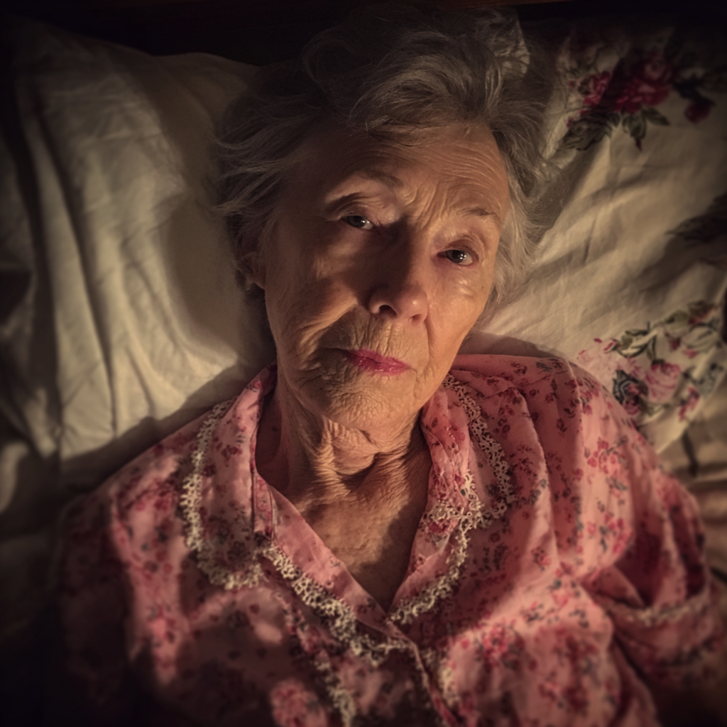 An old woman lying in her bed