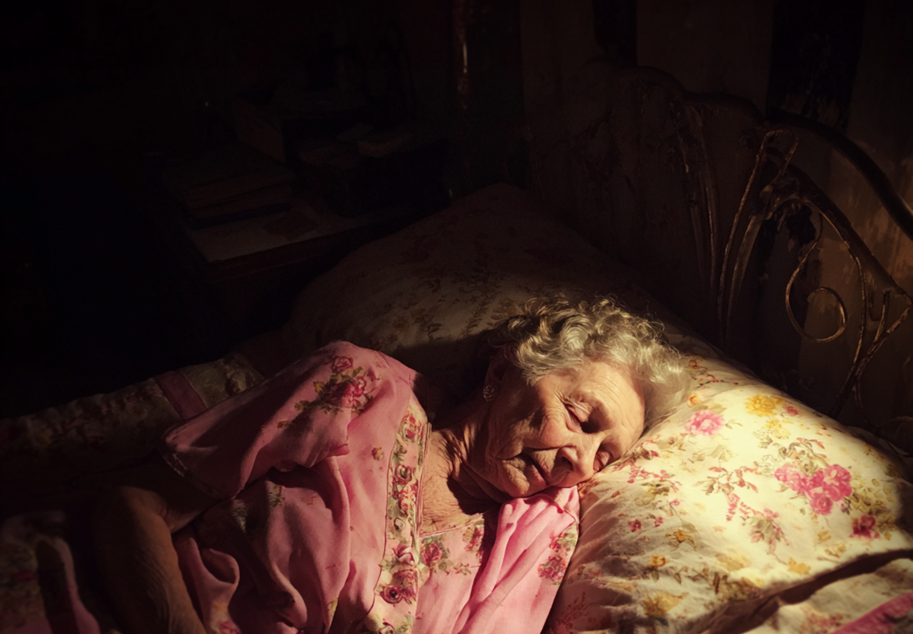 An old woman lying in her bed