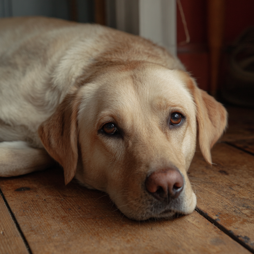A dog lying on the floor | Source: Midjourney